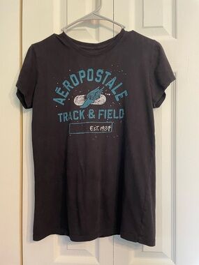 Aeropostale Black Baby Fit Graphic Tee with White Label Print